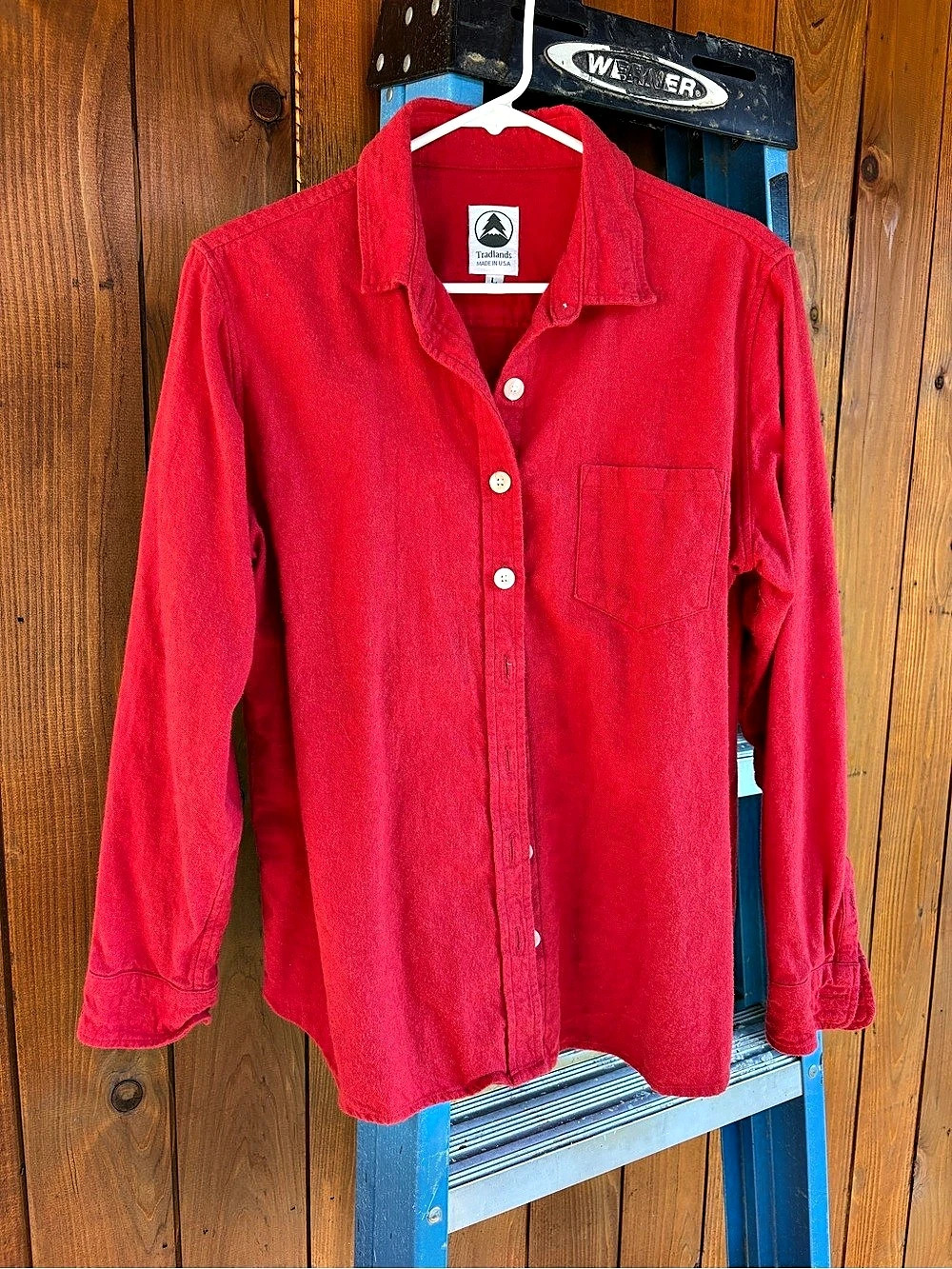 EUC Tradlands Red Flannel button up, large